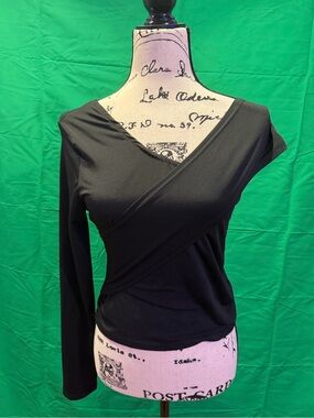 SHEIN Black Wrap-Front Long Sleeve Top